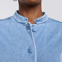 DG2 by Diane Gilman Super Stretch Knit Denim Peplum Hem Jacket