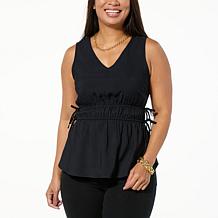 DG2 by Diane Gilman Washed Twill Gathered Waist Sleeveless Top