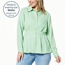 DG2 by Diane Gilman Woven Crepe Button-Up Peplum Top