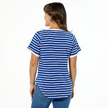DG2 by Diane Gilman Yarn-Dye Striped Knit Tee with Shoulder Detail
