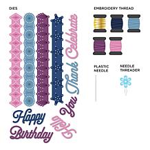 Diamond Press Sewing Borders Die Kit with 5-pack of Colored Floss