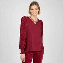 Diane Gilman Burnout Velvet Sleeve Knit Top