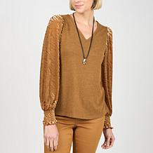 Diane Gilman Burnout Velvet Sleeve Knit Top