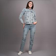 Diane Gilman New Classic Stretch Heart Studded Denim Jacket