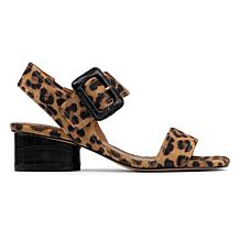 Donald Pliner Mobie Leather and Suede Big Buckle Block Heel Sandal
