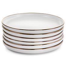 Elama Arthur 6Pc Stoneware Dinner Plate Set, Matte White with Gold Rim