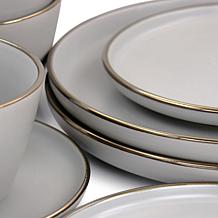 Elama Paul 16pc Stoneware Dinnerware Set in Matte Slate with Gold Rim