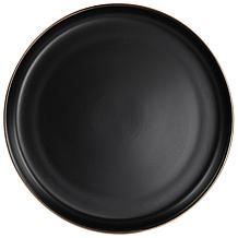 Elama Paul 6-Piece Stoneware Dinner Plate Set, Matte Black w/ Gold Rim