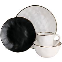 Elama Roman 16Pc Stoneware Dinnerware Set, Assorted Matte w/ Gold Rim