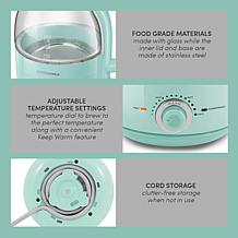 Elite Gourmet 1.2L Adjustable Temp Electric Honeypot Glass Kettle Mint