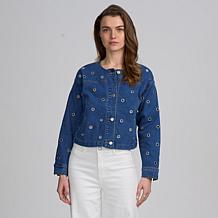 Elle Get the Look Washed Denim Grommet Jacket