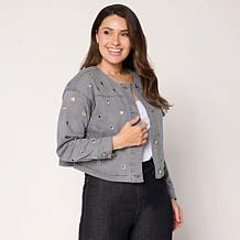 Elle Get the Look Washed Denim Grommet Jacket