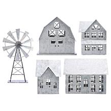 Emryn House Lit Galvanized 5-piece Farmhouse Village