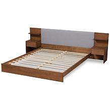 Fabric Upholstered Queen Size Platform Storage Bed with Nightstands