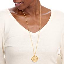 Fiorenza Reversible Fleur-de-lis Coin Pendant with 30" Chain Necklace