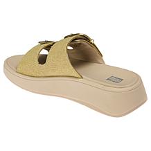 FitFlop® F-Mode Buckle Shimmerlux Flatform Slides