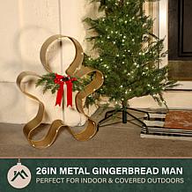 Fraser Hill Farm 26-in. Gold Metal Gingerbread Person with Bow & LE...