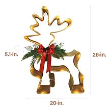 Fraser Hill Farm 26-in. Gold Metal Reindeer with Bow & LED Lights &...