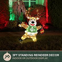 Fraser Hill Farm 3-Ft. Light-Up LED Reindeer Christmas Decoration w...