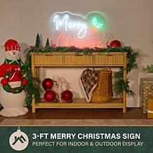 Fraser Hill Farm 3-ft. Neon White & Red Merry Christmas Sign with L...
