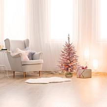 Fraser Hill Farm 3' Tinsel Christmas Tree w/ Burlap and Lights - Blush