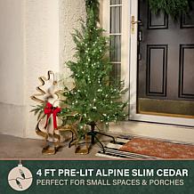 Fraser Hill Farm 4-Ft. Alpine Cedar Pre-Lit Artificial Christmas Tr...