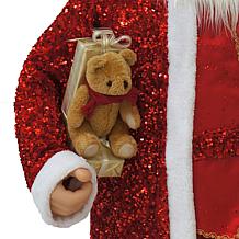 Fraser Hill Farm 58" Dancing Santa Sequin Suit w/ Teddy & Gift Decor