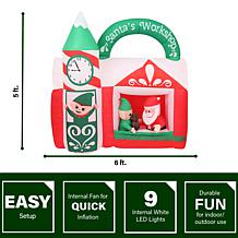 Fraser Hill Farm 6 Ft. Wide Pre-Lit Inflatable Santa's Workshop