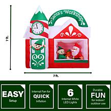 Fraser Hill Farm 7-Ft. Pre-Lit Inflatable Santa's Workshop
