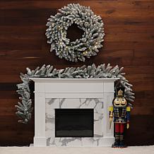 Fraser Hill Farm 9-Ft. Icy Frost Snow Flocked Garland W/ White Lights