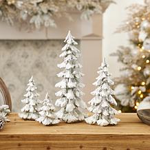 Frosted Pine Tree Decor with Silver Finish - 4-piece Set