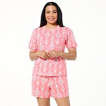 G by Giuliana 2-piece Peach Jersey Balloon Sleeve Shorty Set