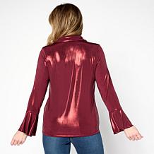 G by Giuliana 24K Shine Button Front Top with Flare Sleeves