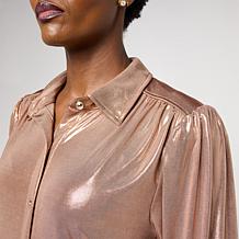 G by Giuliana 24K Shine Knit Top with Button Front