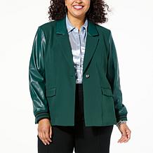 G by Giuliana Black Label Crepe & Faux Leather Blazer