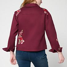 G by Giuliana Black Label Cropped G-Soft Denim Jacket with Embroidery
