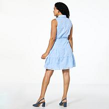 G by Giuliana Black Label Woven Embroidered Eyelet Tiered Dress