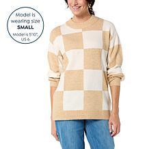 G by Giuliana Checkered Jacquard Pullover Sweater