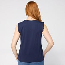 G by Giuliana Cotton Modal Sleeveless Top with Eyelet Trim