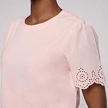 G by Giuliana Cotton Modal Top with Eyelet Sleeve