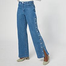 G by Giuliana Denim Straight Leg Pant with Snap Button Detail