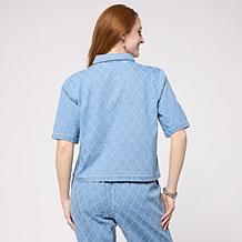 G by Giuliana Diamond-Quilted Textured Denim Jacket