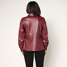 G by Giuliana Faux Leather Button-Front Peplum Top