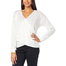 G by Giuliana Hacci Slub Knit Cross-Front Pullover