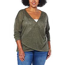 G by Giuliana Hacci Slub Knit Cross-Front Pullover