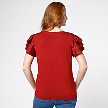 G by Giuliana Knit Top with Tiered Woven Sleeves