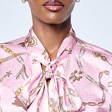 G by Giuliana Nutcracker Chain Print Blouse with Neck Tie