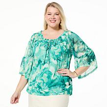 G by Giuliana Off-the-Shoulder Printed Aria Mesh Knit Blouse