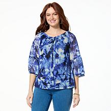 G by Giuliana Off-the-Shoulder Printed Aria Mesh Knit Blouse