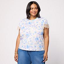 G by Giuliana Printed Ecoluxe Tee w/Lace